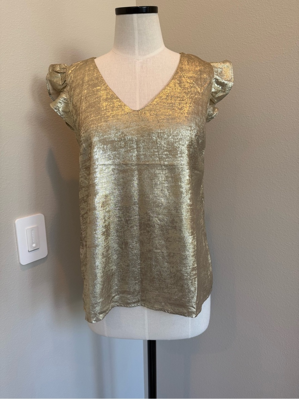 Women's Shimmer V-Neck Gold Ruffle Sleeve Blouse